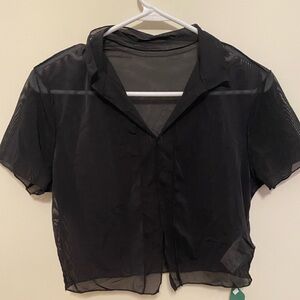 SHEIN Black Sheer Button Down Shirt